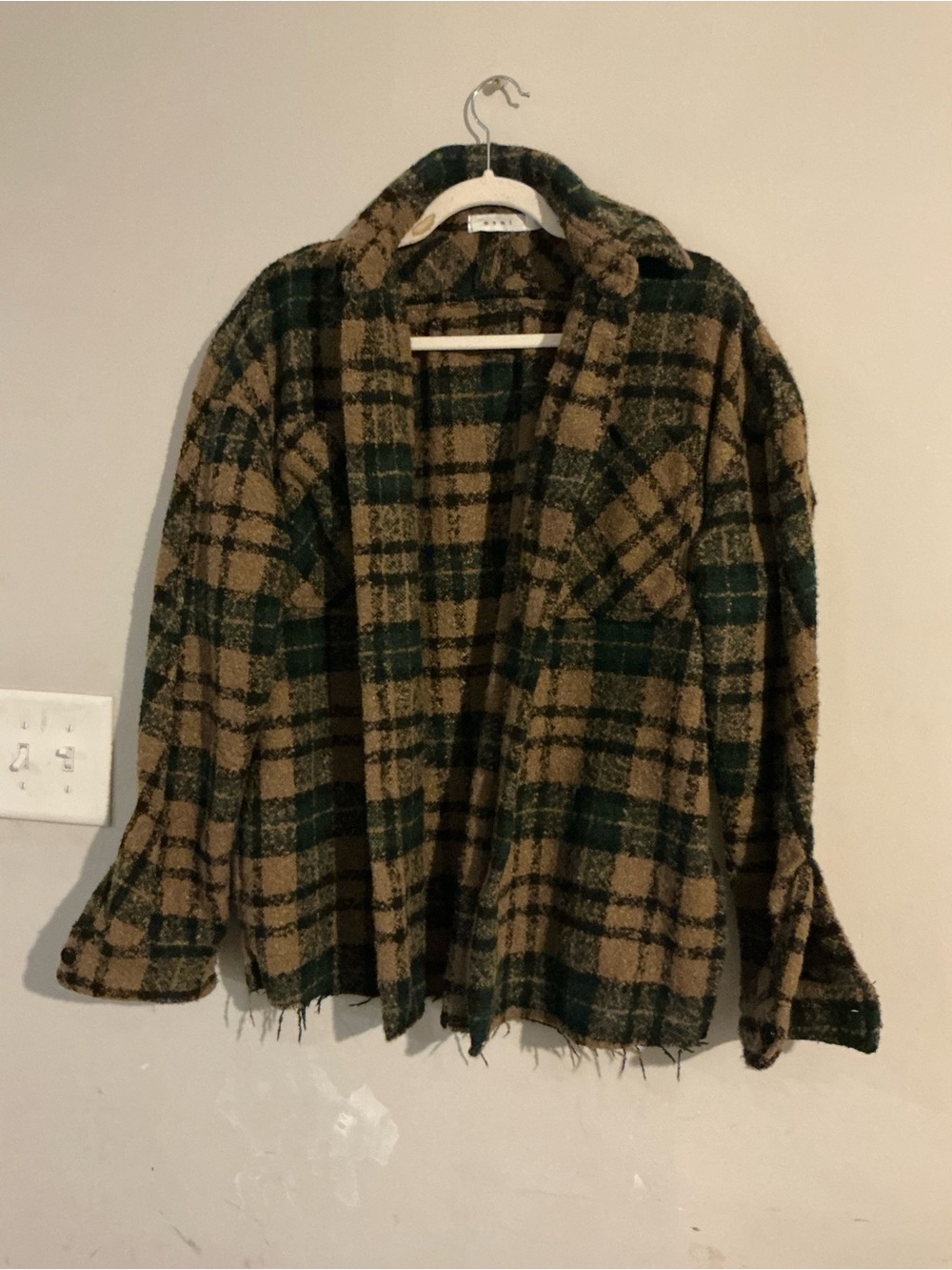 MNML Tan & Green Plaid Utility Shacket